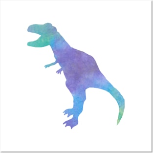 watercolor t-rex dinosaur - blue, purple, and green Posters and Art